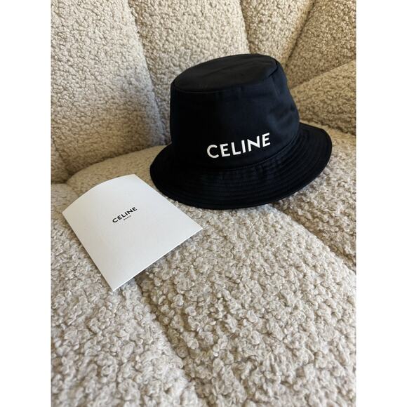 NWT Celine Black Bucket Hat with White Logo Size M